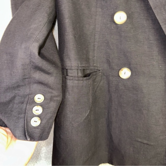 Vintage Limited Linen Blend Black Women's Medium Double Breasted Blazer - Picture 4 of 9